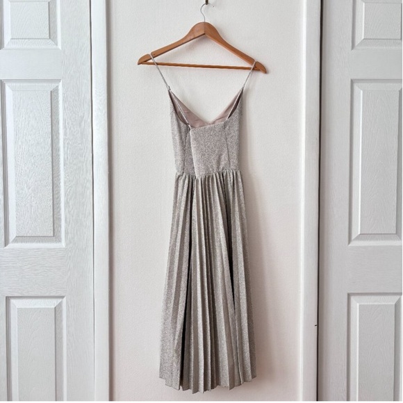 Anthropologie Elevenses Lunar Silver Metallic Pleated Dress - Picture 3 of 7